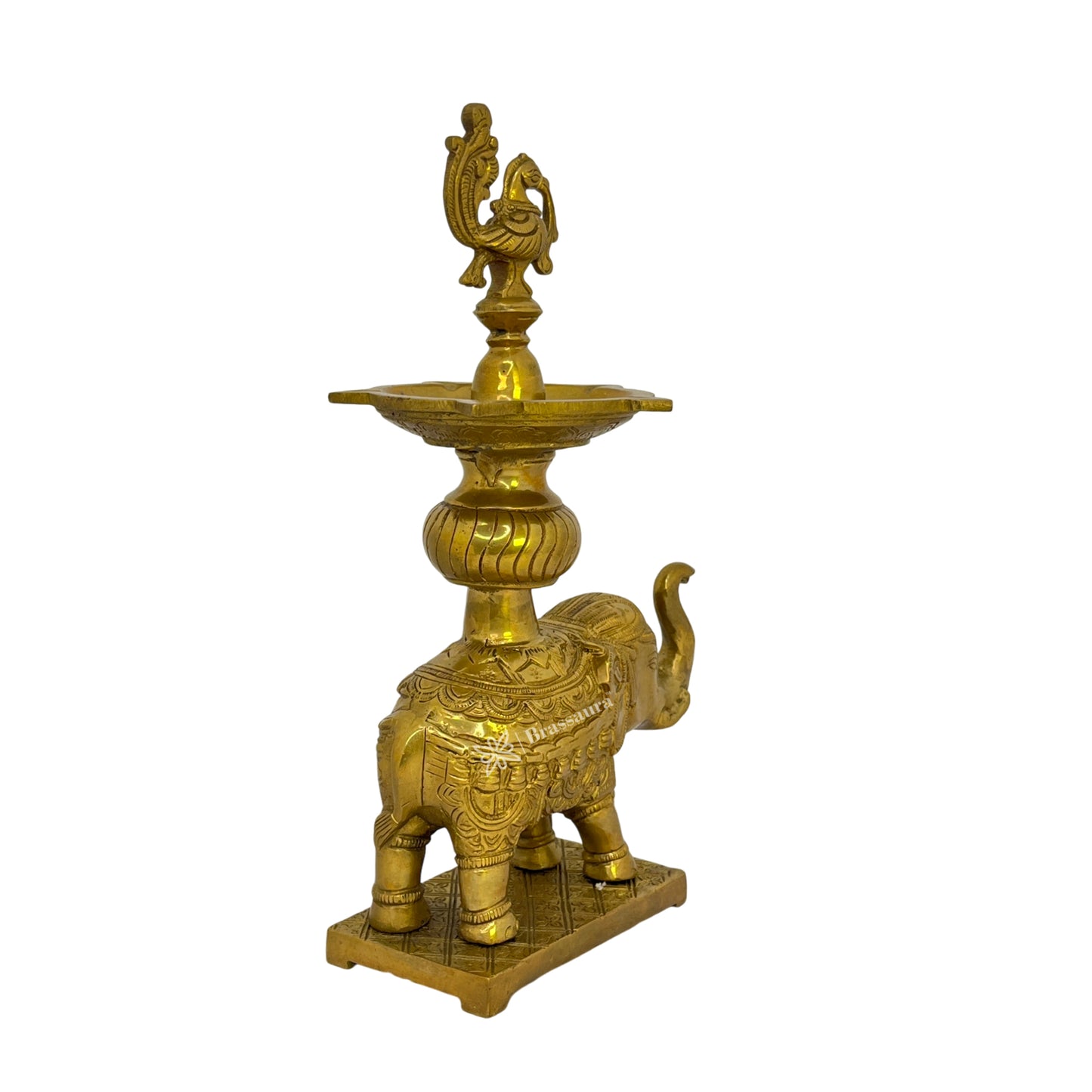 Brass Elephant Diya with Stand for Home and Decor Weight 2.9 Kg Height 29 cm