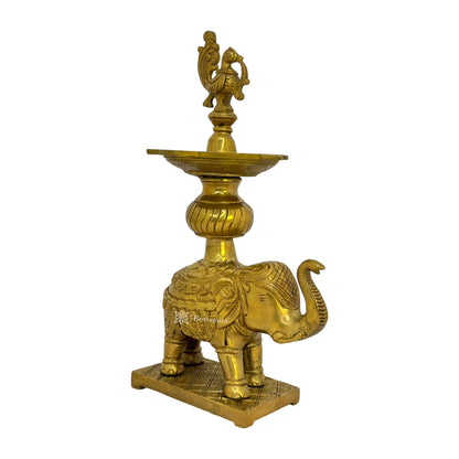 Brass Elephant Diya with Stand for Home and Decor Weight 2.9 Kg Height 29 cm