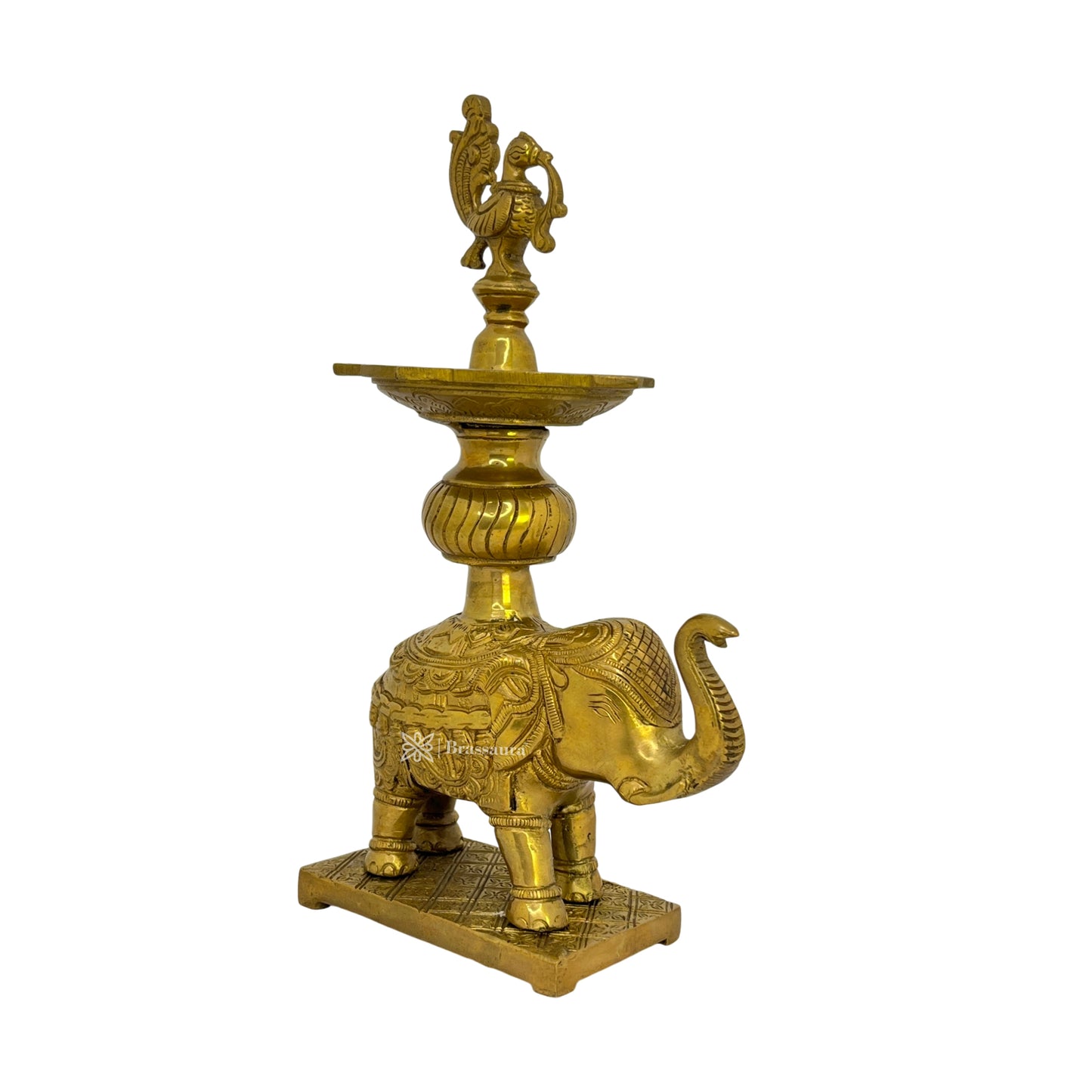 Brass Elephant Diya with Stand for Home and Decor Weight 2.9 Kg Height 29 cm