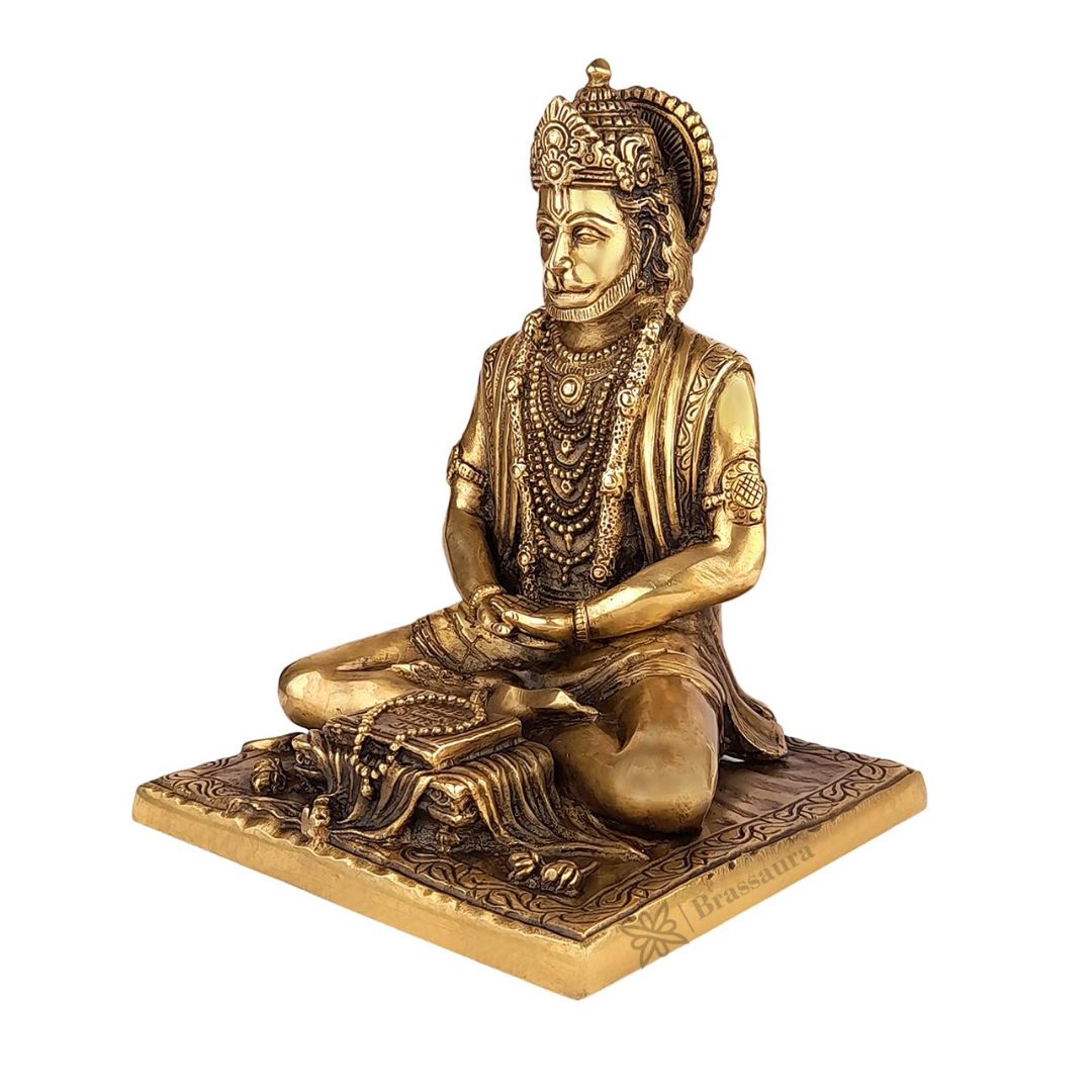 Brassaura™ Brass Hanuman Idol – Height 8 Inches & Weight 2.70 Kgs | Pooja & Temple Use