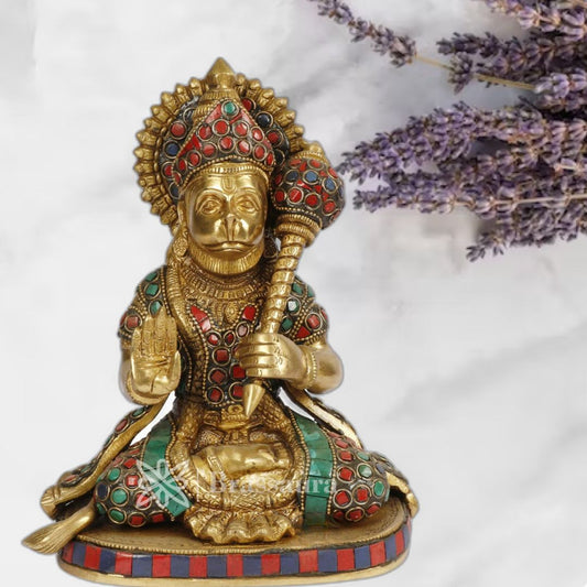 Brass Sankat Mochan Hanuman Statue For Home Decor Weight 2.8 Kg And Height 23 Cm