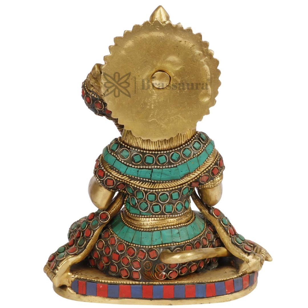 Brass Sankat Mochan Gem Stone Work Hanuman Bhagwan Murti for Home and Decor Weight 2.80 kg Height 23 cm