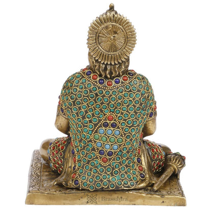 Brass Gem Stone Work Handwork Lord Hanuman Ji Murti Dhyan Mudra Weight 2.7 Kg Height 23 cm