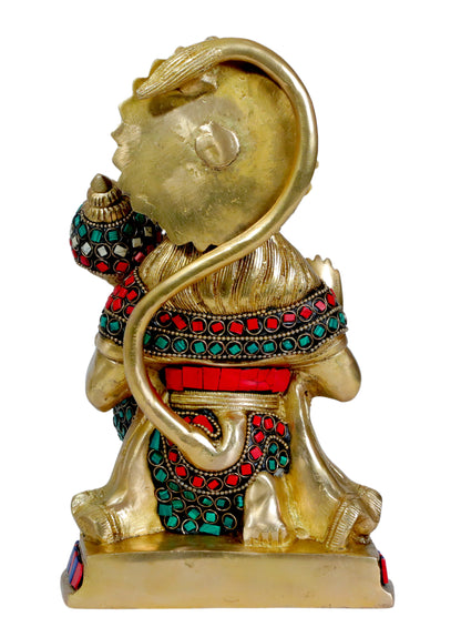 Brass Hanuman Murti in Blessing Posture Sitting on Statue Idol Home Office Decor Weight 3.4 Kg And Height 23 cm