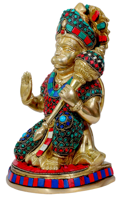 Brass Hanuman Murti in Blessing Posture Sitting on Statue Idol Home Office Decor Weight 3.4 Kg And Height 23 cm