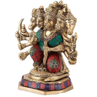 Brassaura™ Brass Sankat Mochan Panch-Mukhi Gem Stone Work, Height 8.4 Inches & Weight 2.3 Kgs