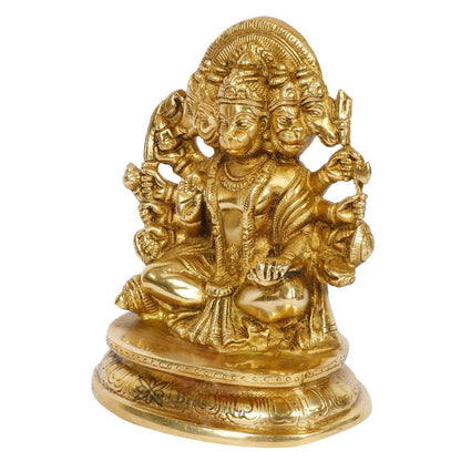 Brassaura™ Brass Panchmukhi Hanuman Idol for Pooja Room – Height 8 Inches & Weight 1.9 Kgs | Classic Décor