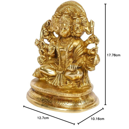 Brassaura™ Brass Panchmukhi Hanuman Idol for Pooja Room – Height 8 Inches & Weight 1.9 Kgs | Classic Décor