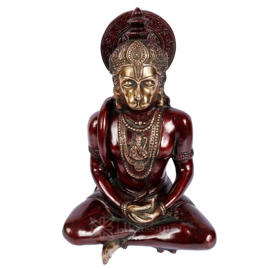 ब्रसाउरा™ शुद्ध पीतल हनुमान मूर्ति - संकट मोचन, 12 इंच ऊँची और वज़न 4.8 किलोग्राम | धार्मिक सजावट