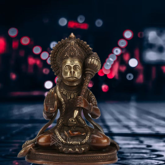 Brass Sankat Mochan Hanuman Statue For Home Decor Weight 2.7 Kg And Height 23 Cm