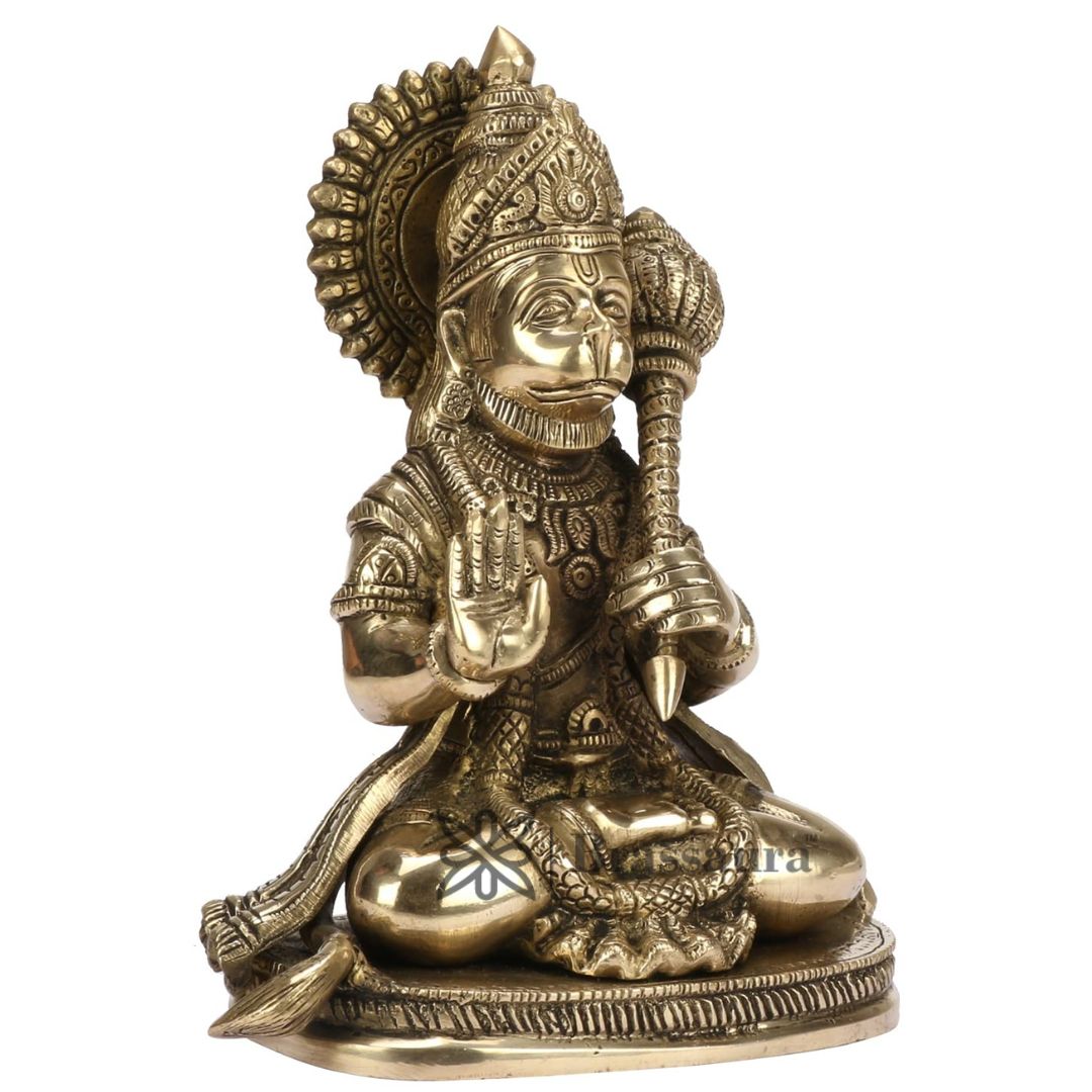 Brassaura™ Divine Brass Hanuman Statue – Height 9.2 Inches & Weight 1.8 Kgs | Classic Décor
