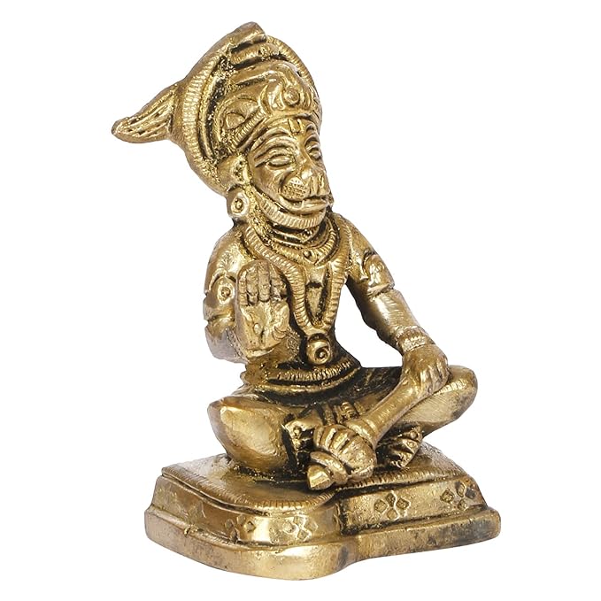 Brassaura™ Brass Hanuman Murti for Home Temple – Height 4.4 Inches & Weight 0.25 Kgs