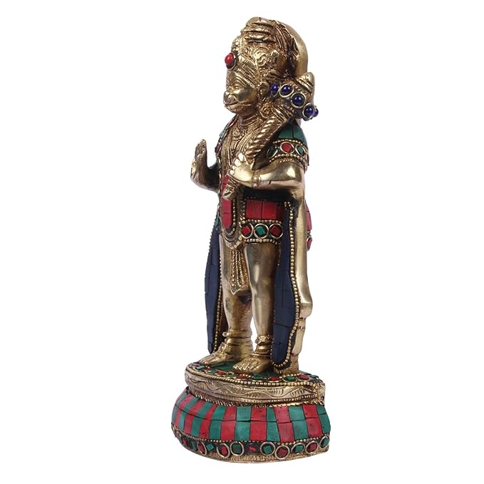 Brassaura™ Gemstone Crafted Brass Hanuman Murti – Height 10 Inches & Weight 1.8 Kgs | Temple Collection