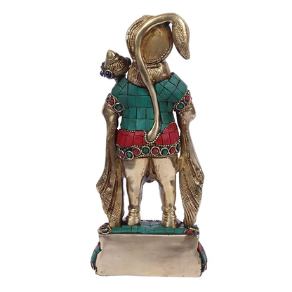 Brassaura™ Gemstone Crafted Brass Hanuman Murti – Height 10 Inches & Weight 1.8 Kgs | Temple Collection