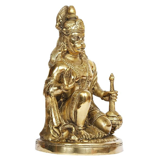 Brassaura® Handcrafted Brass Hanuman Murti – Height 10.8 Inches | Festive Use