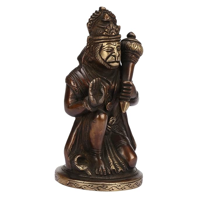 Brassaura™ Sacred Brass Hanuman Murti – Height 6.8 Inches & Weight 1 Kgs | Handcrafted Idol