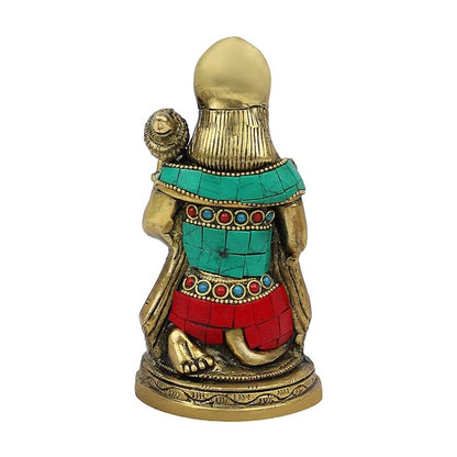 Brassaura™ Gemstone Crafted Brass Hanuman Murti – Height 6.8 Inches & Weight 1 Kgs | Temple Collection