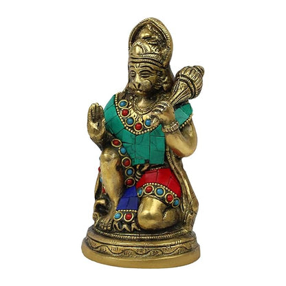 Brass Gem Stone Work Handwork Hanuman Blessing Statue 1 Kg Height 18 cm