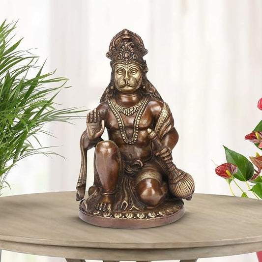 Brass Antique Sankat Mochan Hanuman Bhagwan Murti for Home and Decor Weight 3.3 kg Height 10 cm