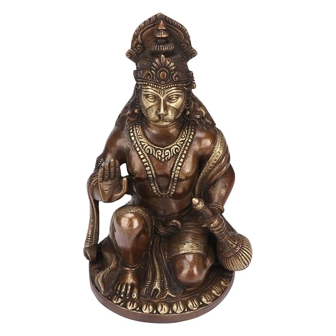 Brass Antique Sankat Mochan Hanuman Bhagwan Murti for Home and Decor Weight 3.3 kg Height 10 cm