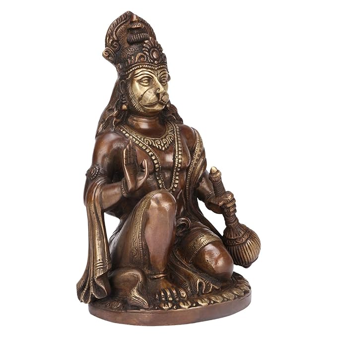 Brass Antique Sankat Mochan Hanuman Bhagwan Murti for Home and Decor Weight 3.3 kg Height 10 cm