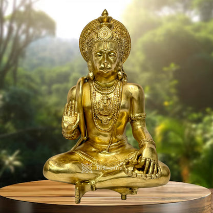 Brass Golden Lord Hanuman Bajrangbali Sankat Mochan Bhagwan Idol Height 29 cm Weight 4.85