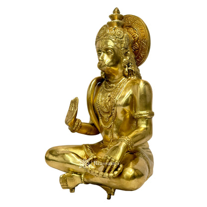 Brass Golden Lord Hanuman Bajrangbali Sankat Mochan Bhagwan Idol Height 29 cm Weight 4.85