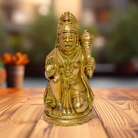 Brass Bajrangbali Bhagwan Sankat Mochan Murti for Home Office Entrance Decor 1 Kg Height 18 cm