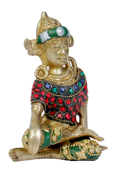 Brass Gem Stone Work Indra Dev Murti for Home and Decor Height 17 cm Weight .88 Kg