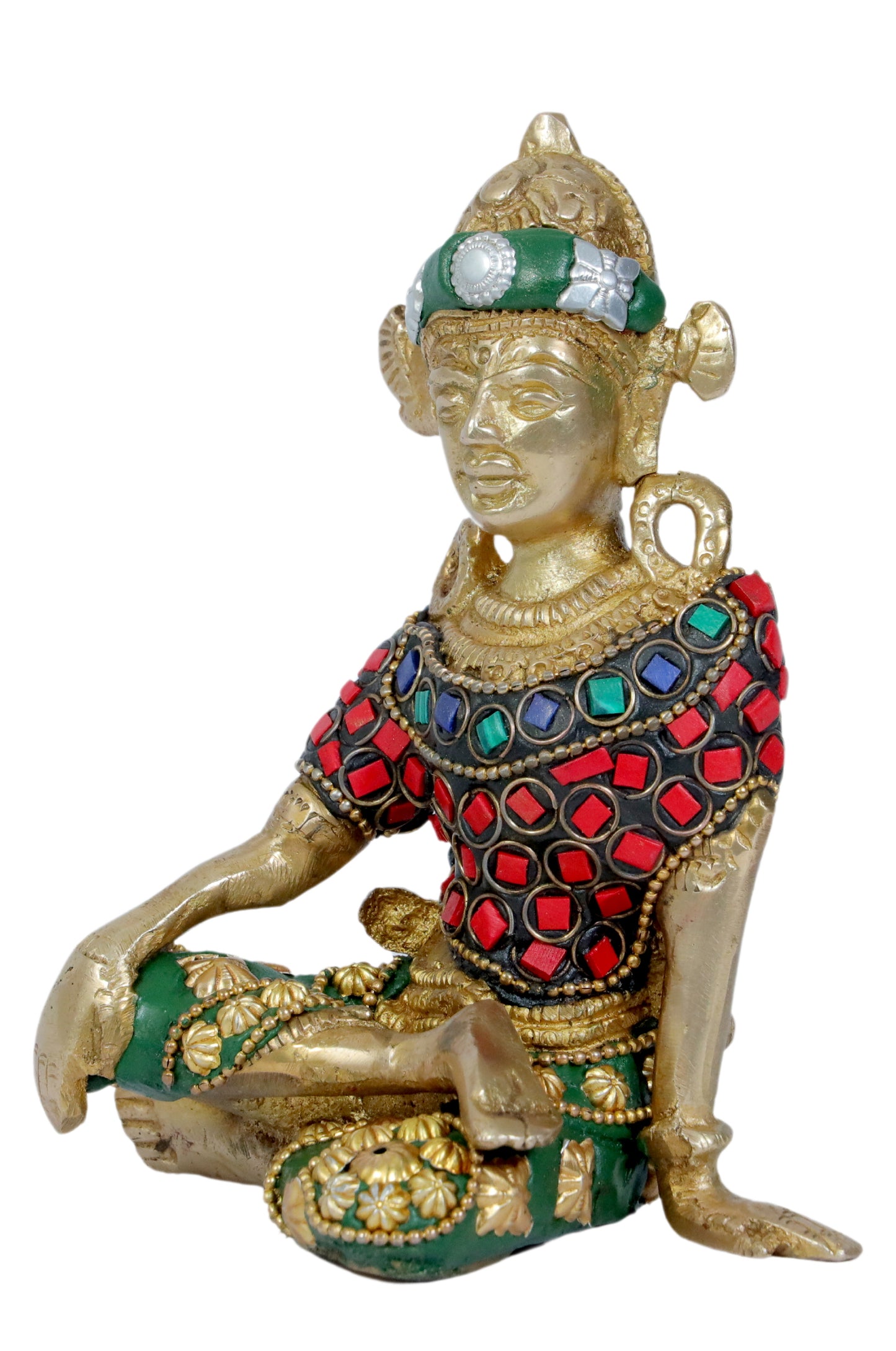 Brass Gem Stone Work Indra Dev Murti for Home and Decor Height 17 cm Weight .88 Kg