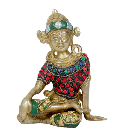 Brass Gem Stone Work Indra Dev Murti for Home and Decor Height 17 cm Weight .88 Kg