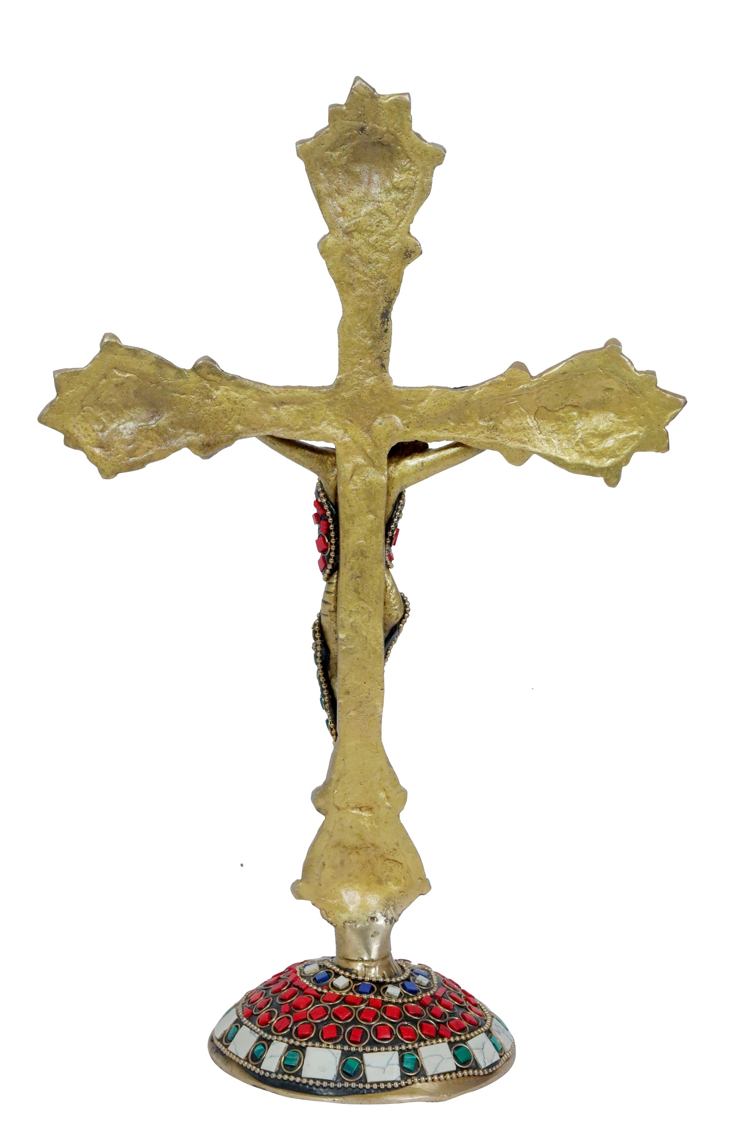 Holy Gem Stone Work Cross Jesus Christ Brass Idol for Home Living Weight 900 Gram Height 33 cm