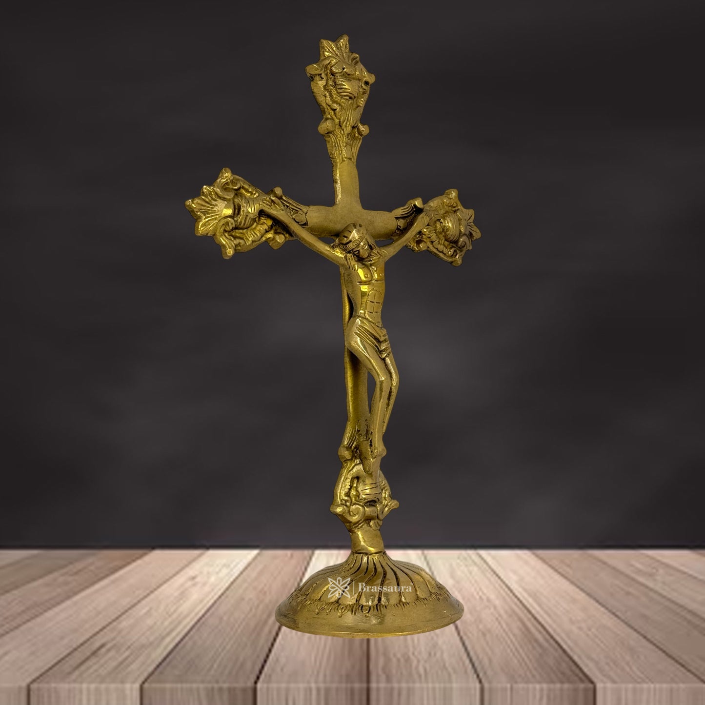 Brass Golden Holy Cross Jesus Christ Brass Idol for Home and Decor Weight 900 Gram Height 29 cm