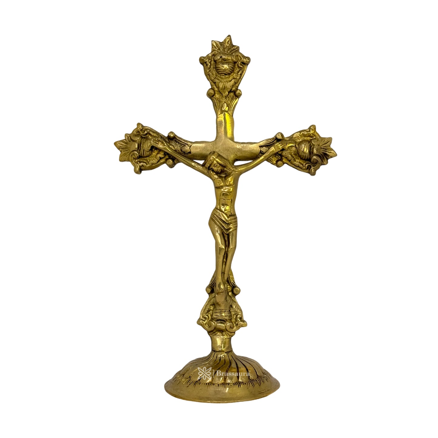 Brass Golden Holy Cross Jesus Christ Brass Idol for Home and Decor Weight 900 Gram Height 29 cm