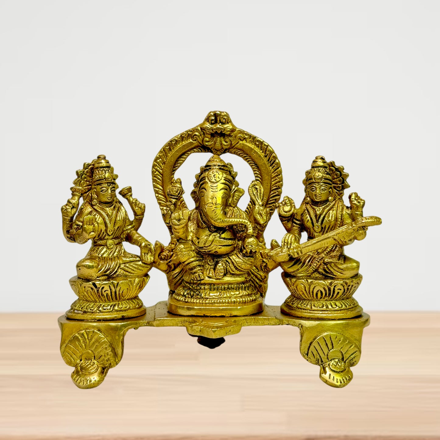 Brass Laxmi Ganesha Saraswati Murti for Home and Decor Show Piece for Living Room Height 25 cm Weight 1.35 Kg