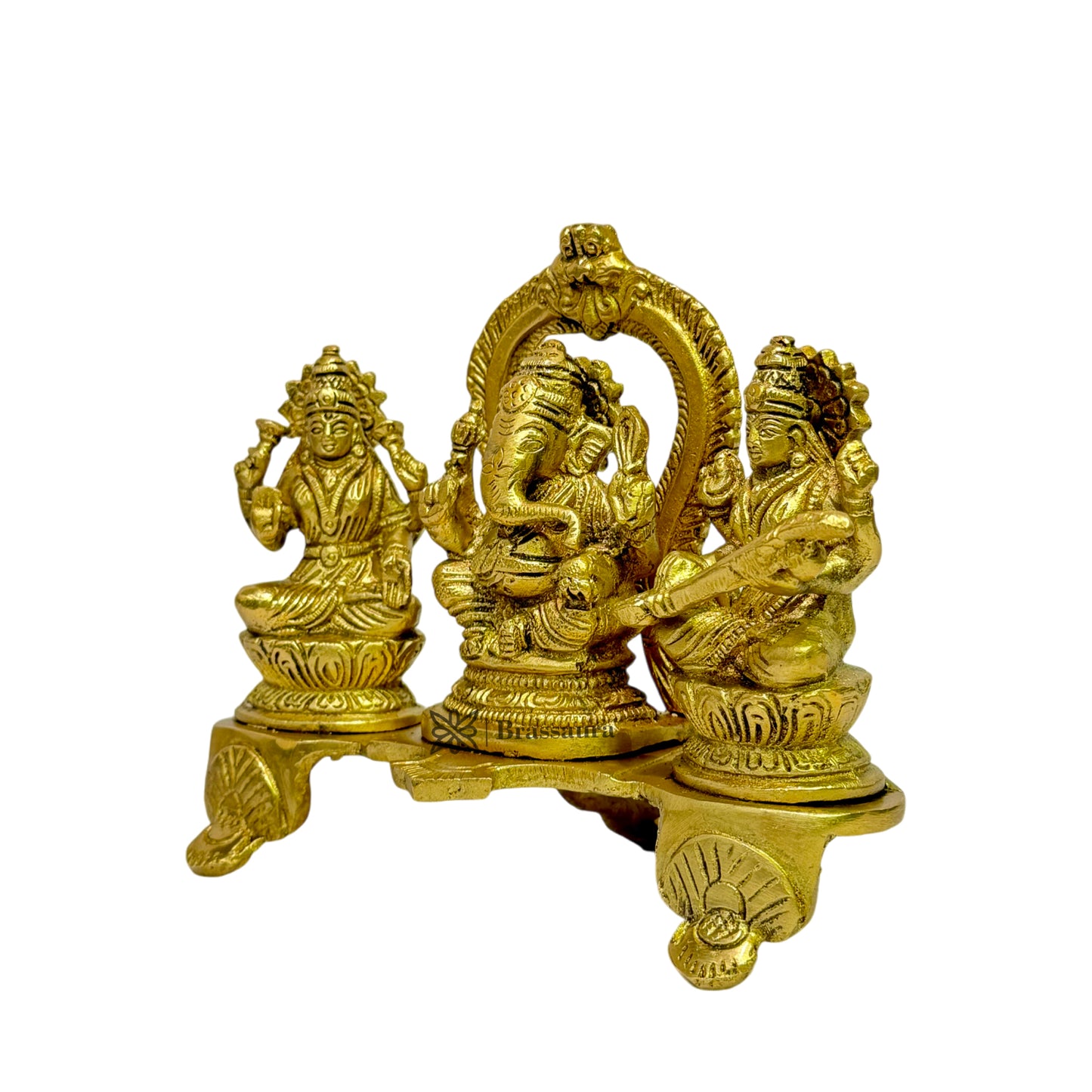 Brass Laxmi Ganesha Saraswati Murti for Home and Decor Show Piece for Living Room Height 25 cm Weight 1.35 Kg