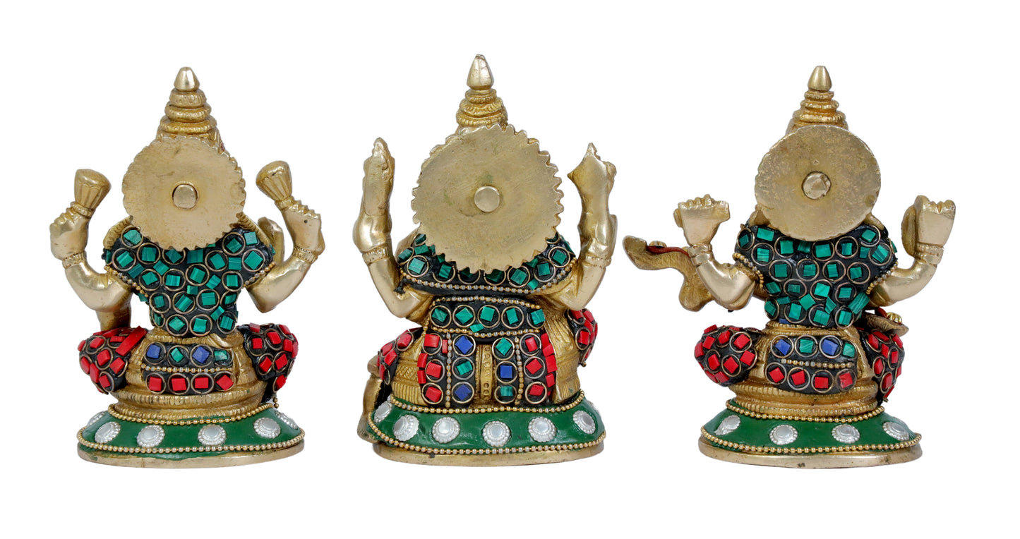 Brass Gem Stone Work Laxmi Ganesha Saraswati Murti for Home and Decor Height 17 cm Weight 2.35 Kg