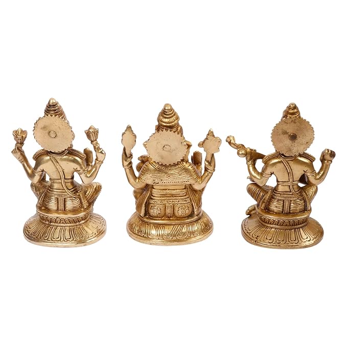 Brass Laxmi Ganesha Saraswati Murti for Home and Decor Show Piece for Living Room Height 18 cm Weight 4.8 Kg