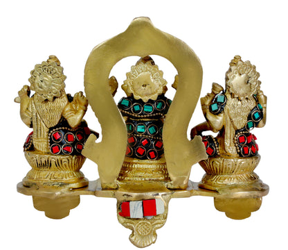 Brass Gem Stone Work Laxmi Ganesha Saraswati Murti for Home and Decor Height 19 cm Weight 1.3 Kg