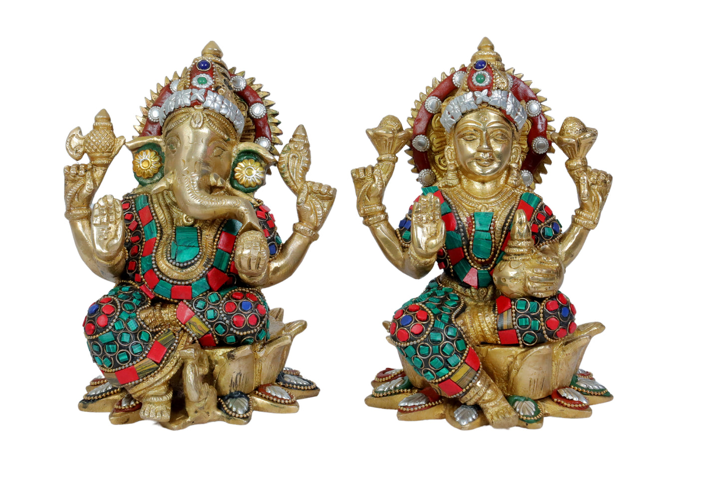 Brass Gem Stone Work Laxmi Ganesha Murti for Home and Decor Gift Height 22 cm Weight 5.1 Kg