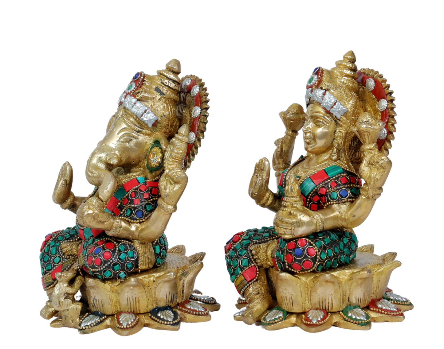 Brass Gem Stone Work Laxmi Ganesha Murti for Home and Decor Gift Height 22 cm Weight 5.1 Kg