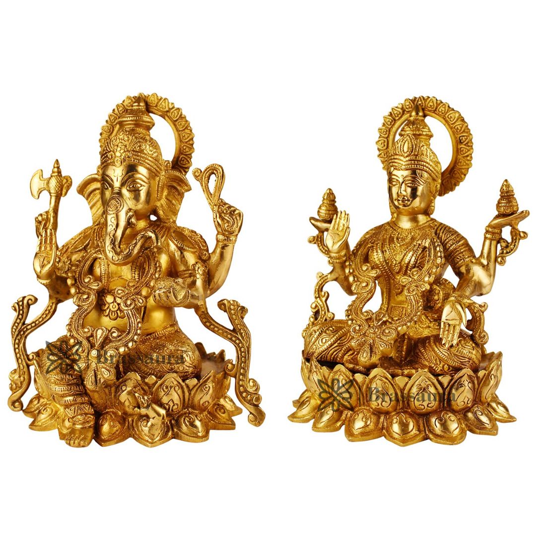 Brassaura™ Brass Laxmi Ganesha Statue – Height 10.8 Inches & Weight 8.7 Kgs | Hindu God Murti