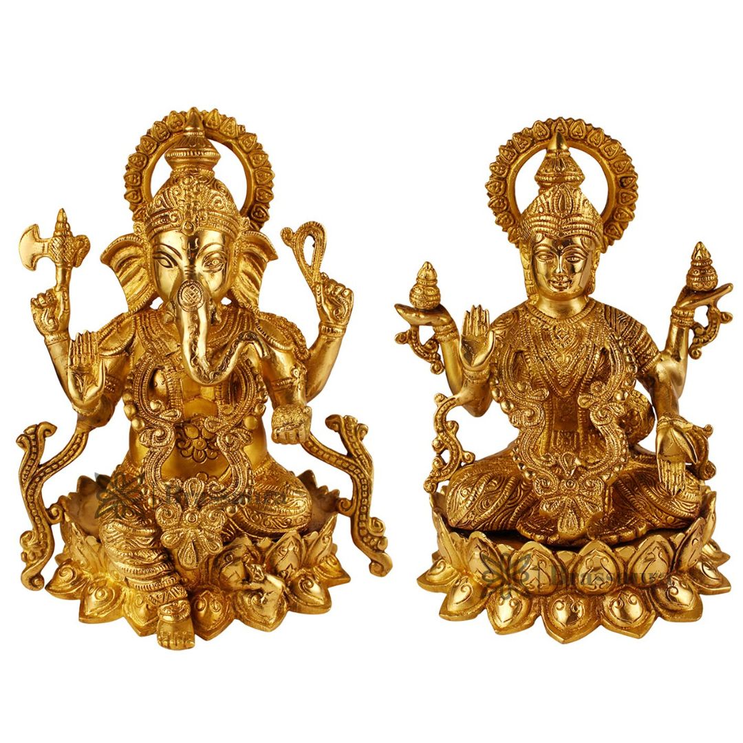 Brassaura™ Brass Laxmi Ganesha Statue – Height 10.8 Inches & Weight 8.7 Kgs | Hindu God Murti