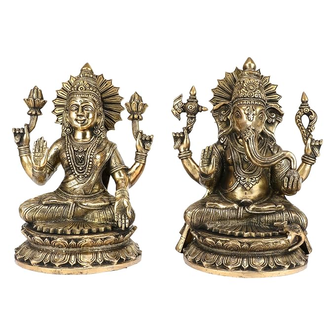 Brass Laxmi Ganesha Murti for Home and Decor Show Piece for Living Room Height 10 cm Weight 12 Kg