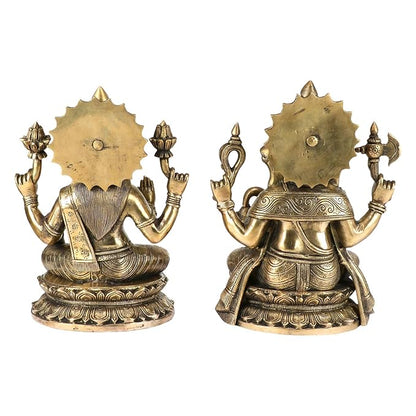 Brass Laxmi Ganesha Murti for Home and Decor Show Piece for Living Room Height 10 cm Weight 12 Kg