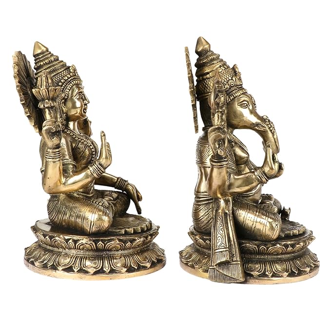 Brass Laxmi Ganesha Murti for Home and Decor Show Piece for Living Room Height 10 cm Weight 12 Kg