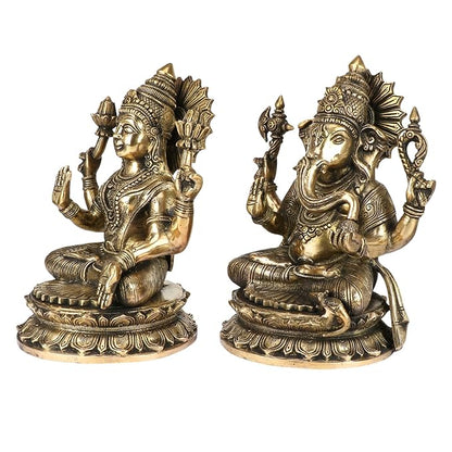 Brass Laxmi Ganesha Murti for Home and Decor Show Piece for Living Room Height 10 cm Weight 12 Kg