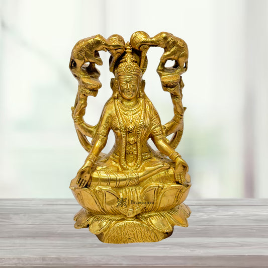 Brass Lakshmi Idol for Pooja Room Lakshmi Sitting on Lotus Statue Height18 cm Weight 2 Kg