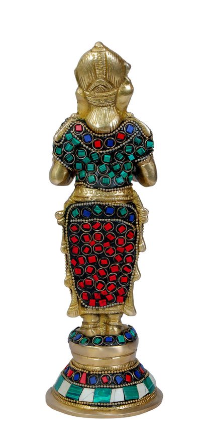 Brass Gem Stone Work Laxmi MATA Murti for Home and Decor Show Piece for Living Height 28 cm Weight 1.75 Kg