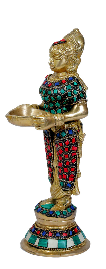 Brass Gem Stone Work Laxmi MATA Murti for Home and Decor Show Piece for Living Height 28 cm Weight 1.75 Kg